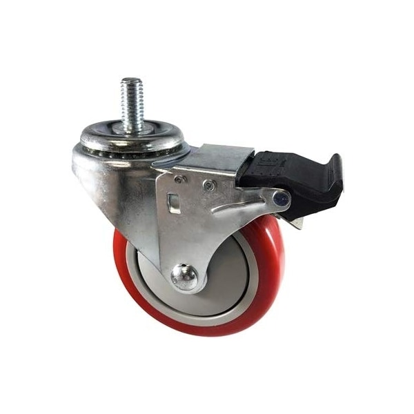 3-1/2"x1.25" RED Polyurethane ON POLYOLEFIN Wheel, Total Locking Sw